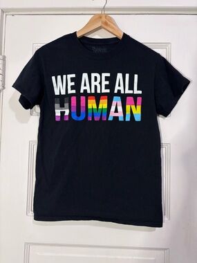 Spencer's Black Graphic Tee with Faded Logo Print